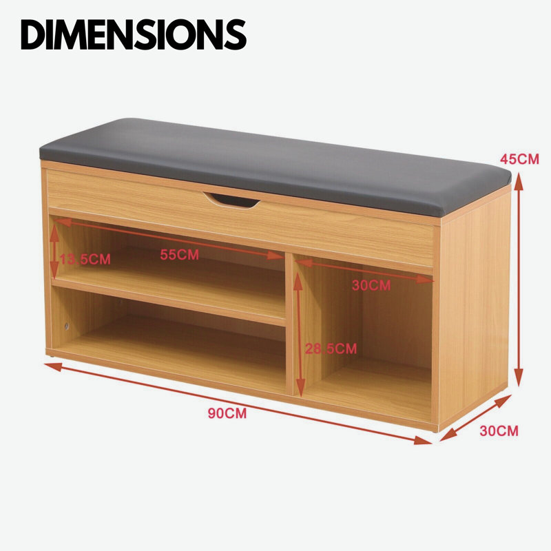 Pine Wooden Shoe Rack Bench with Cushion Shoe Organiser Storage Shelves Storage Compartment