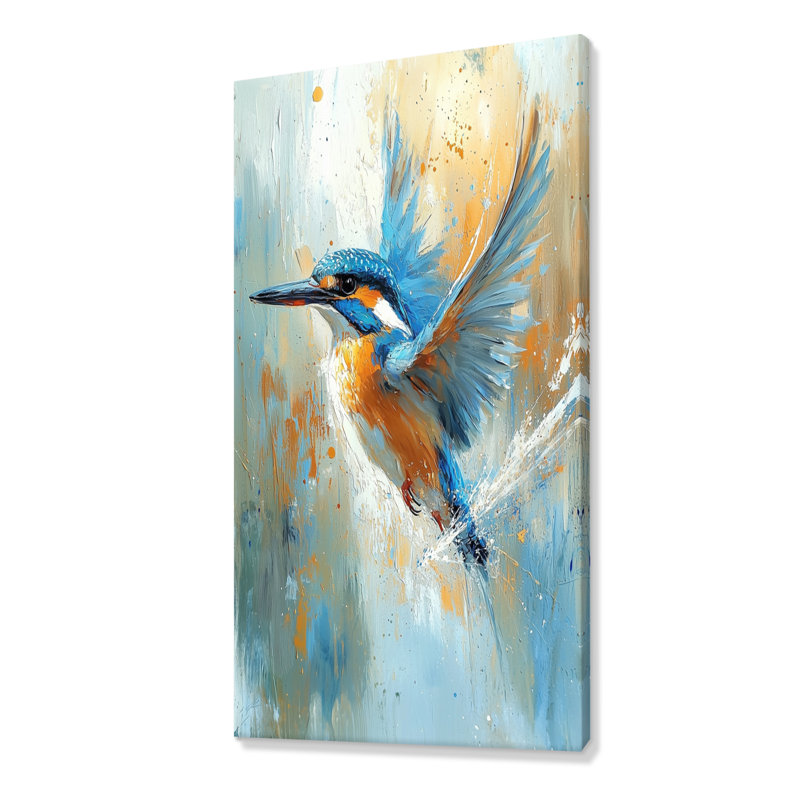 Martin-pêcheur au bord de la rivière - oiseau, art mural, H 60 po x l 28 po, Wrapped Canvas, Does Not Apply