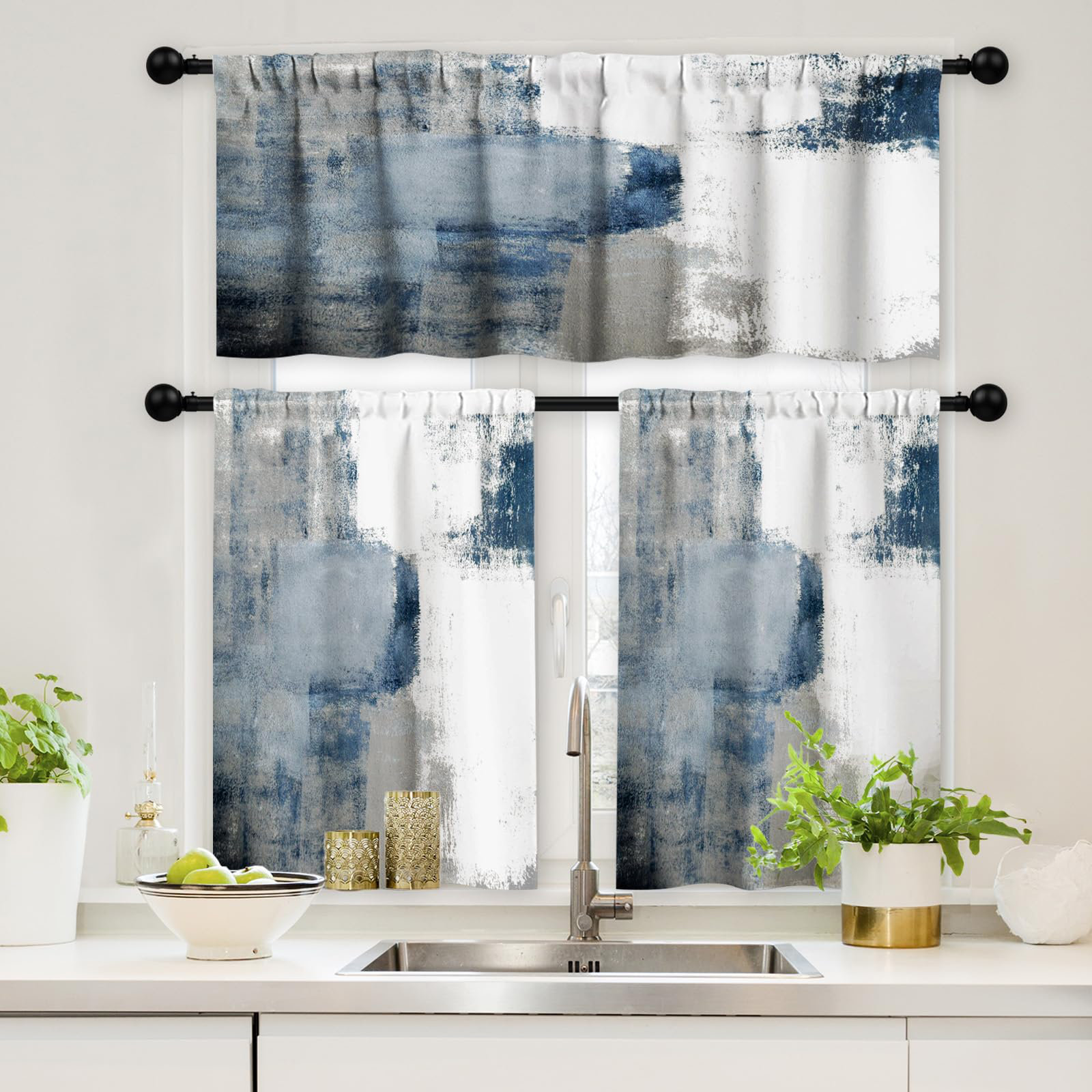 GALMAXS7 Abstract Tailored 52.00'' W Kitchen Curtain Blue | Wayfair