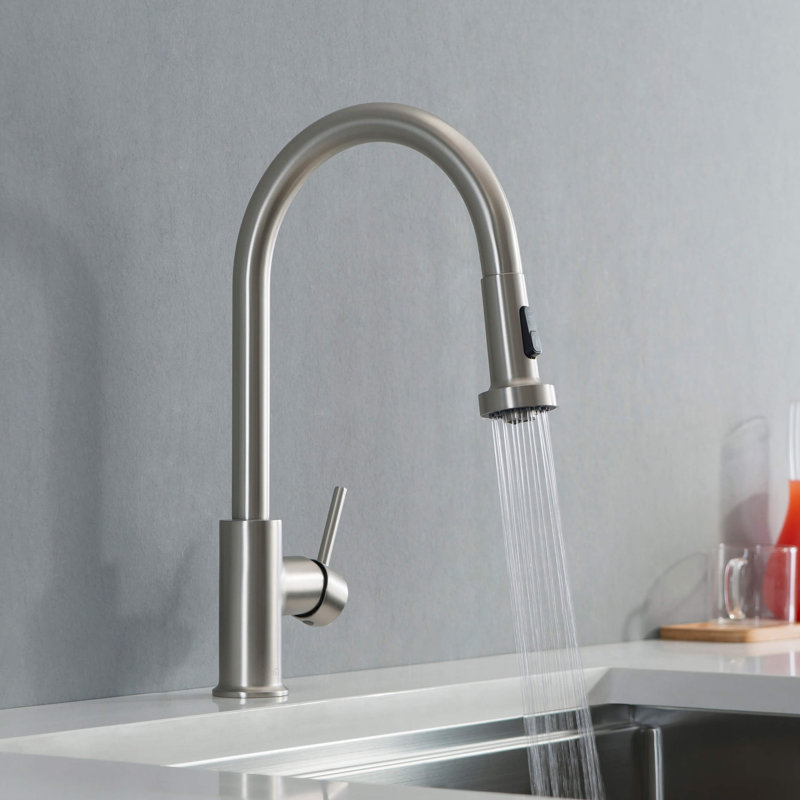 KIBI Casa Pull Down Kitchen Faucet, Brushed Nickel, With Soap Dispenser