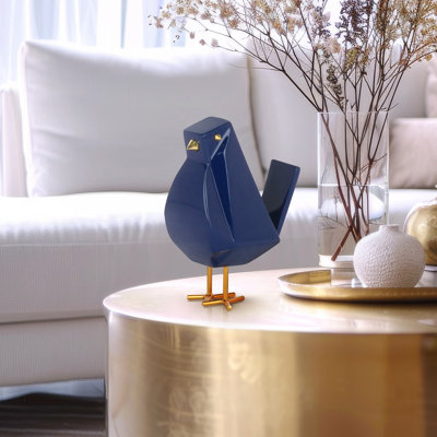Grande sculpture oiseau en résine bleu marine
