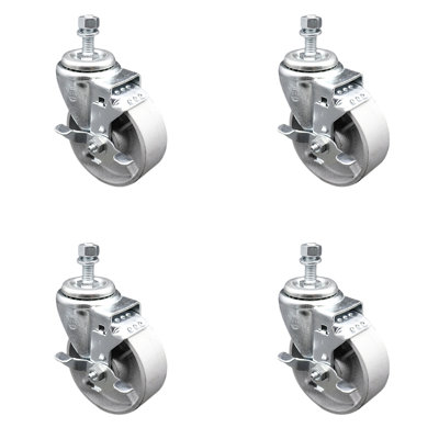 TS Caster w/Roller Bearing - 4" Wheel & 1/2" Stem w/Brake