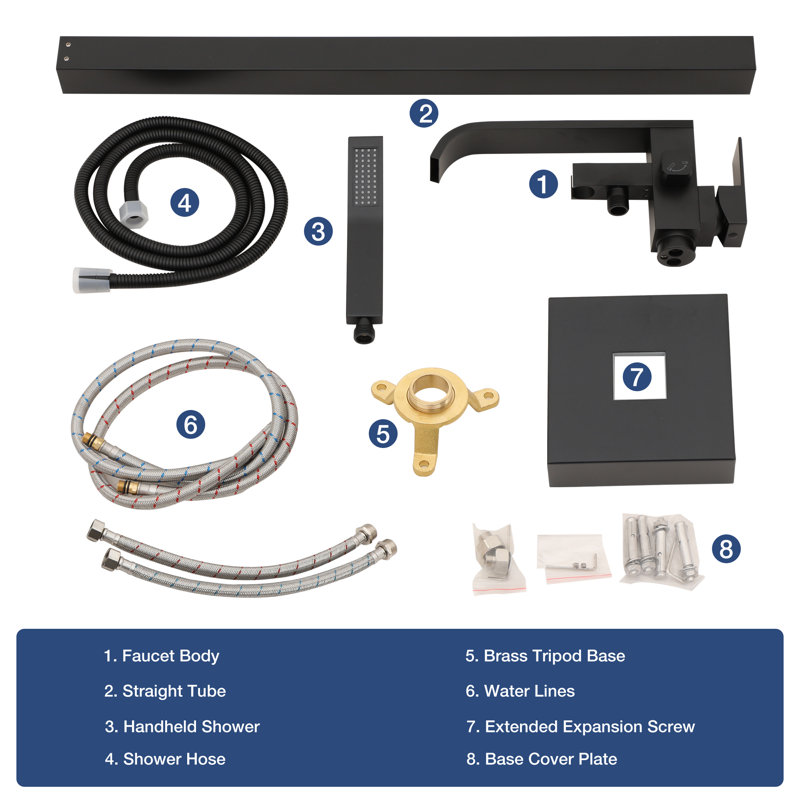 Matte Black Brass Freestanding Bathtub Faucet with Hand Shower