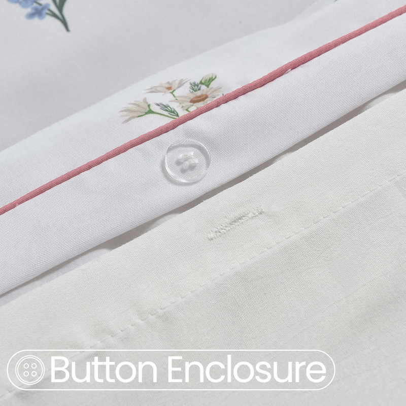 Piped Edge Botanics Printed Floral Duvet Set, King Duvet Cover + 2 Pillowcases