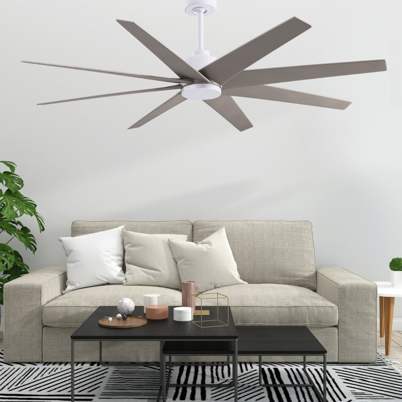 Ariella - Eight Blade Ceiling Fan - Brushed Brass Finish - Matte Black Blades, Matte White, Brushed Nickel