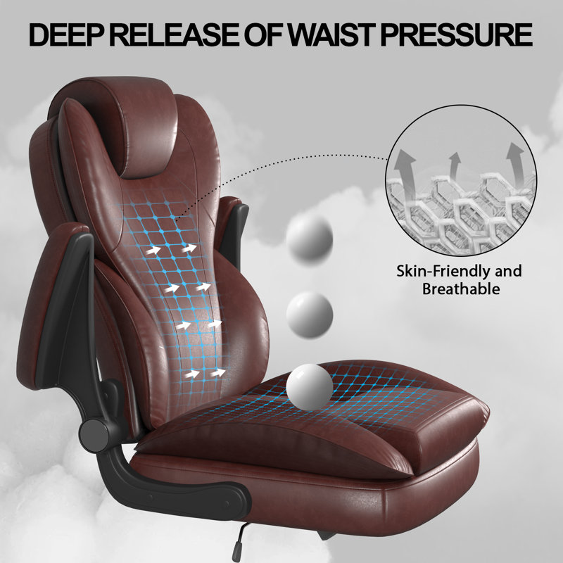 Executive Office Chair with Padded Flip-up Arms, 360°Swivel Free, Easy to Assemble, Brown, Brown