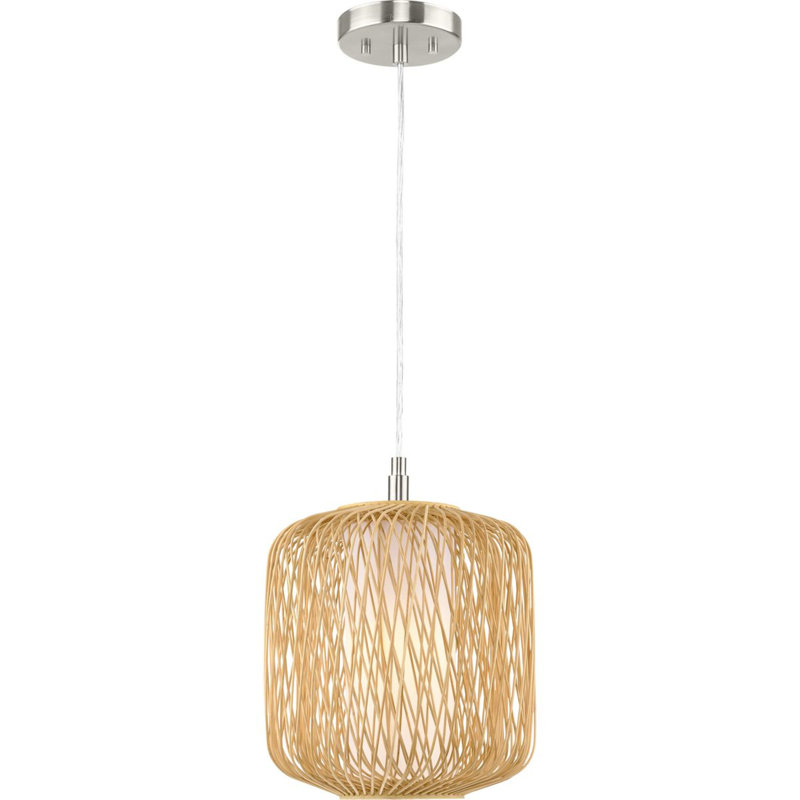 Luminaire suspendu cylindrique à 1 lumière Annasofia, Rotin naturel