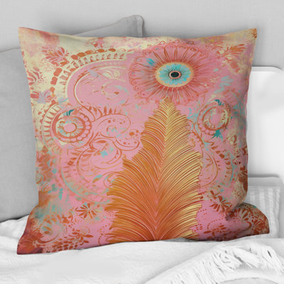 Coussin décoratif Boho Glam rose et doré Dreamcatcher II
