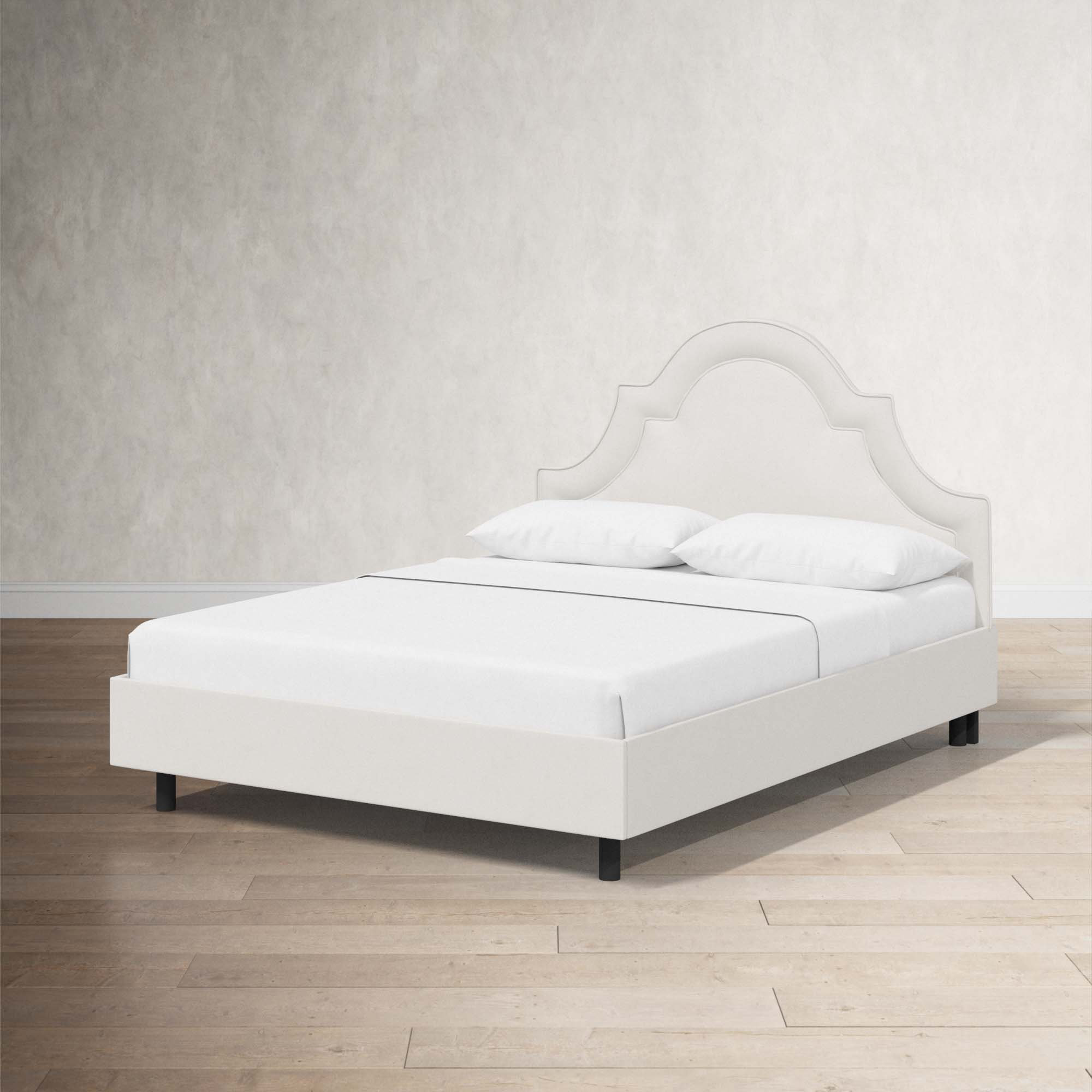 Knipe Upholstered Scalloped Bed, Queen, Bella Light Gray Performance Velvet