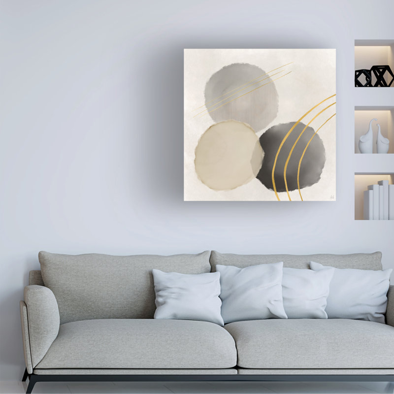 Art sur toile 1 ligne bolologien et brosse 3 cercles, H 14 po x l 14 po