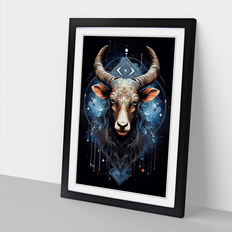 XYZ-FRM-V1223-1608 Taurus Zodiac Geometric - Single Picture Frame Print on Wood, 64cm H x 46cm W x 2cm D, Black