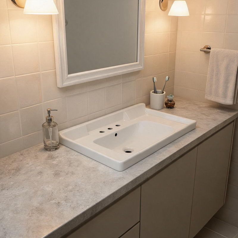 Lavabo de salle de bain en céramique blanche de 91 cm (36 po) avec trois trous prépercés pour la robinetterie et le trop-plein