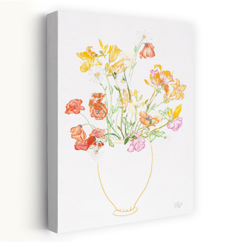 Art contemporain contemporain coloré délicat avec fleur rose délicate, H 18 po x l 12 po