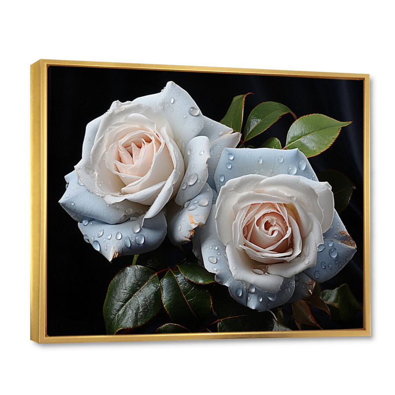 Roses blanches, impression romantique II, H 12 po x l 20 po x P 1 po, Cadre flottant doré