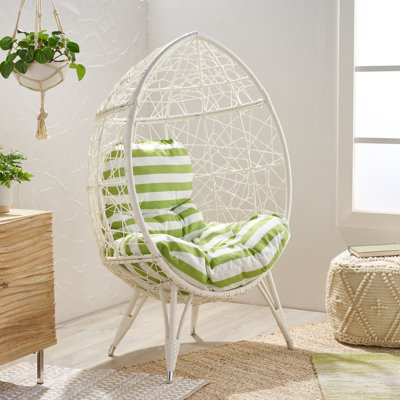 Fauteuil en forme de goutte Gianni, fauteuil d'extérieur moderne en osier avec coussin résistant à l'eau et motif abstrait complexe pour le confort du patio