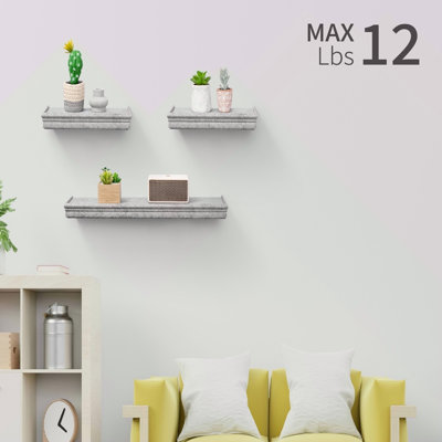 Tablettes flottantes murales en bois de 23,6 po pour la salle de bain, la chambre à coucher, le salon, la cuisine, la tablette suspendue pour livres / rangement / décor avec supports invisibles, gris