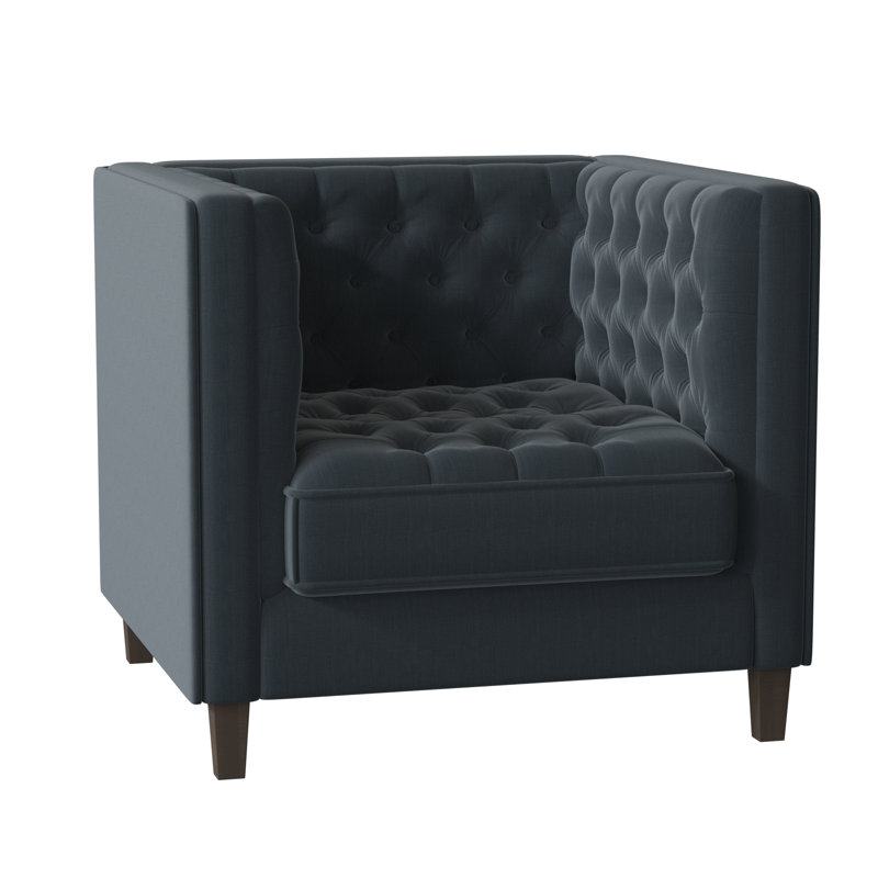 Fauteuil capitonné large de 36 po Jess, Sarcelle foncée Sachi, Naturel