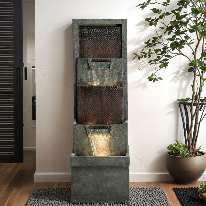 39.3''H Garden Freestanding Water Fountain Outdoor,4 Tiers Floor Standing Waterfall Indoors Fountains With LED Lights For Garden, Patio, Backyard, Deck, Porch And Home Art Decor