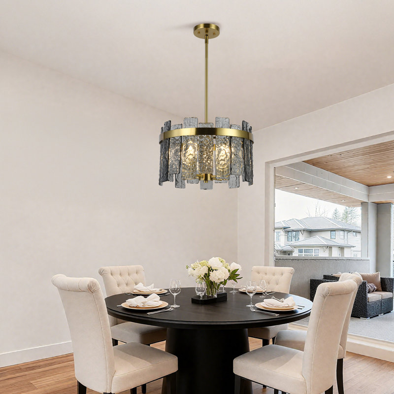 Lustre tambour 4 lumières avec verre texturé, Gray, 4