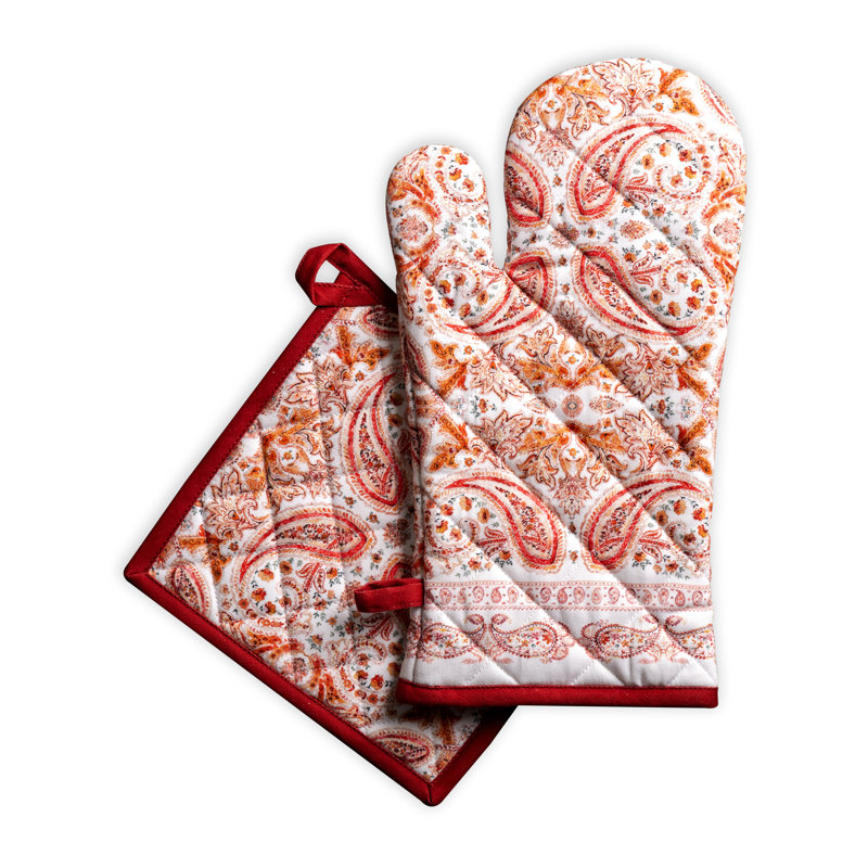 Maison d'Hermine Orient 100% Cotton Oven Mitt + Pot Holder - 7.5" x 13" & 8" x 8"