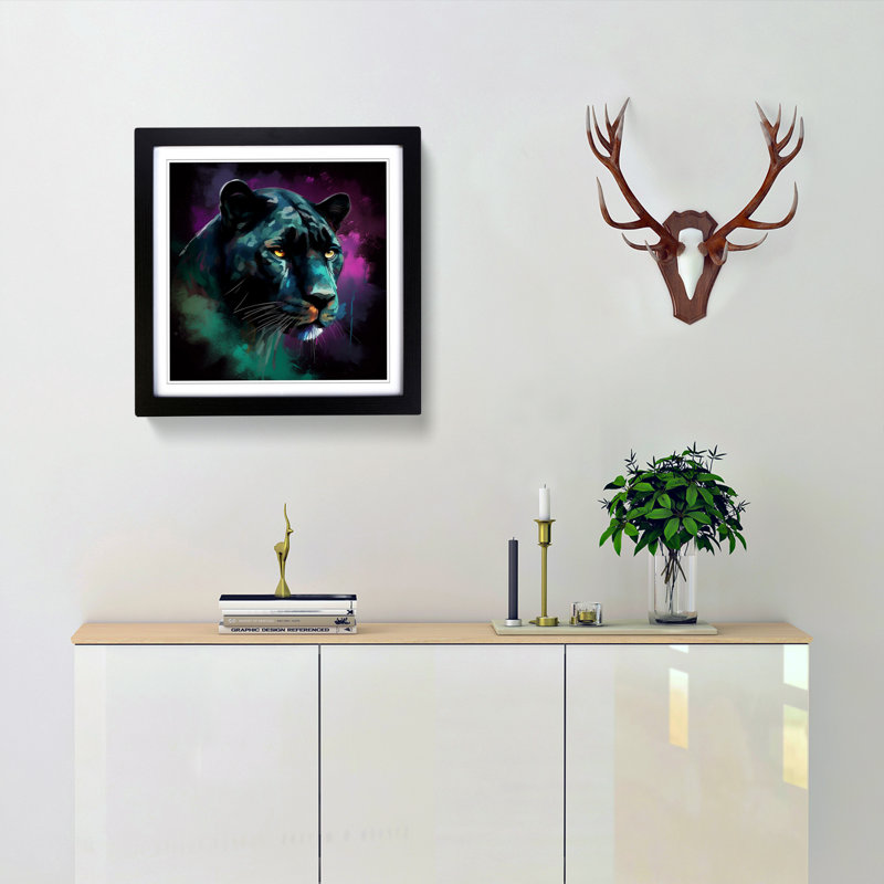 Panther - Single Picture Frame Print on Wood, Black