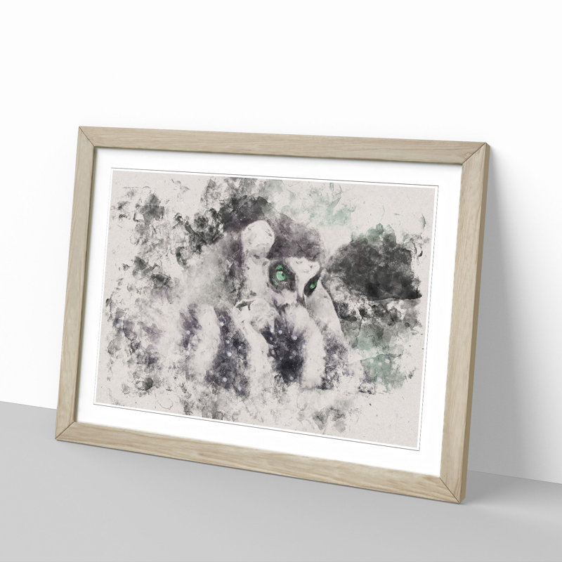 Ring-Tailed Lemur - Picture Frame Painting Print, 45cm H x 63cm W x 2cm D, Oak Framed