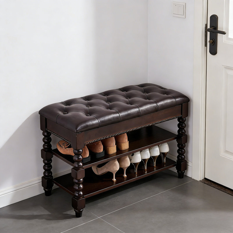 Padded Solid Wood Entryway Storage Bench, 18.9" H x 31.5" W x 13.8" D