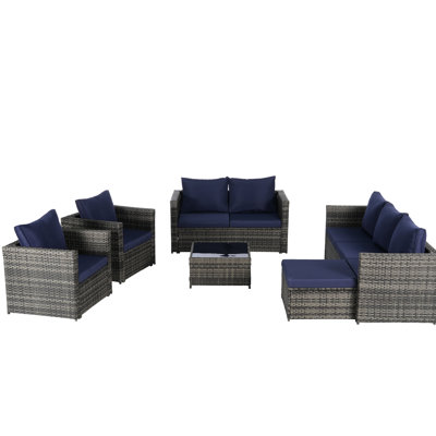 6 Backyard Patio Furniture - With Elastic Cushions, Pillows & Glass Table For Garden Conversation Removable