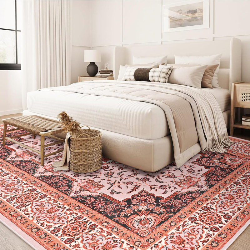 Tapis à motif floral lavable Fillender, Rectangle 5 pi x 7 pi