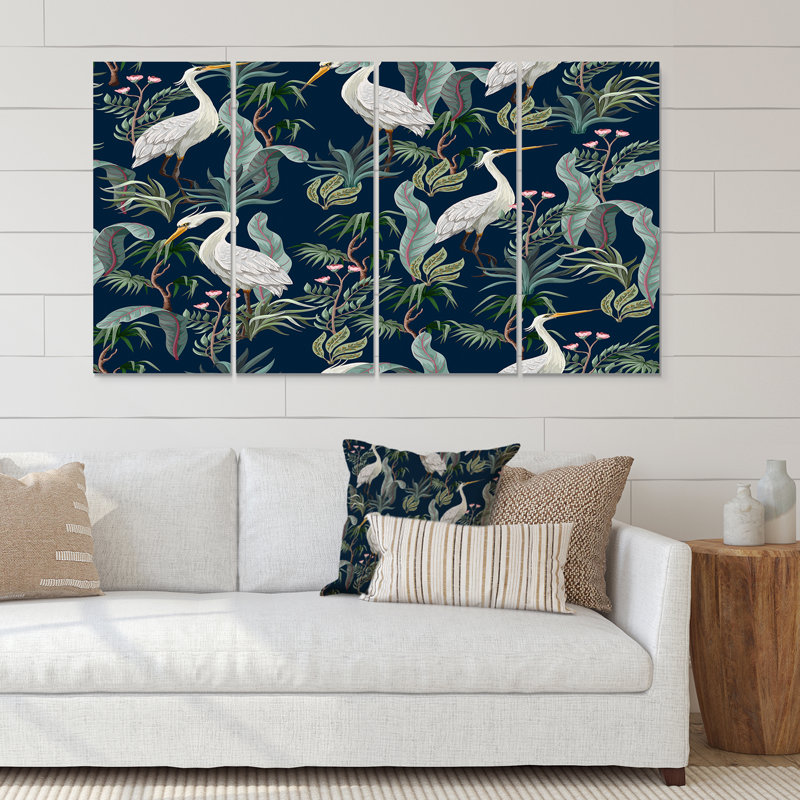 Chinoiserie avec oiseaux et pivoines VII - ensemble de 4 impressions sur toile tendue