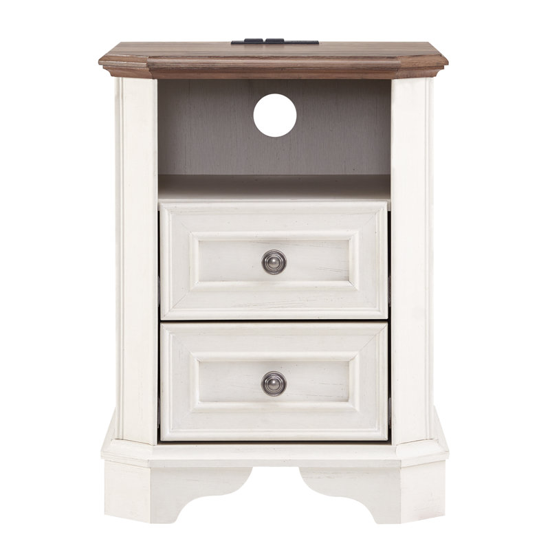 Loiret 2 - Drawers Modern Wood Nightstand with Charging Station,Bed Side Table with Open Storage For Bedroom and Built-In Outlets