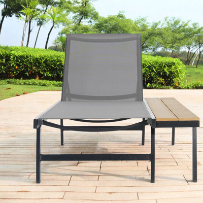 Adjustable Patio Chaise Lounges, Aluminum Mesh Wood Accent For Modern Home
