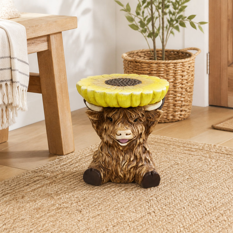 Highland Cow Stool with Sunflower Top