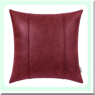 Burgundy Leather Piped Pillow Covers - Hand Stitched Throw Pillow for Couch, Sofa, Bed - Living Room Home Decor - Leather Accent Pillow
