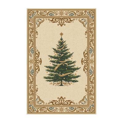 Soft Plush Fabiano Christmas Modern & Contemporary Abstract Area Rug in Beige – Yellow Binding