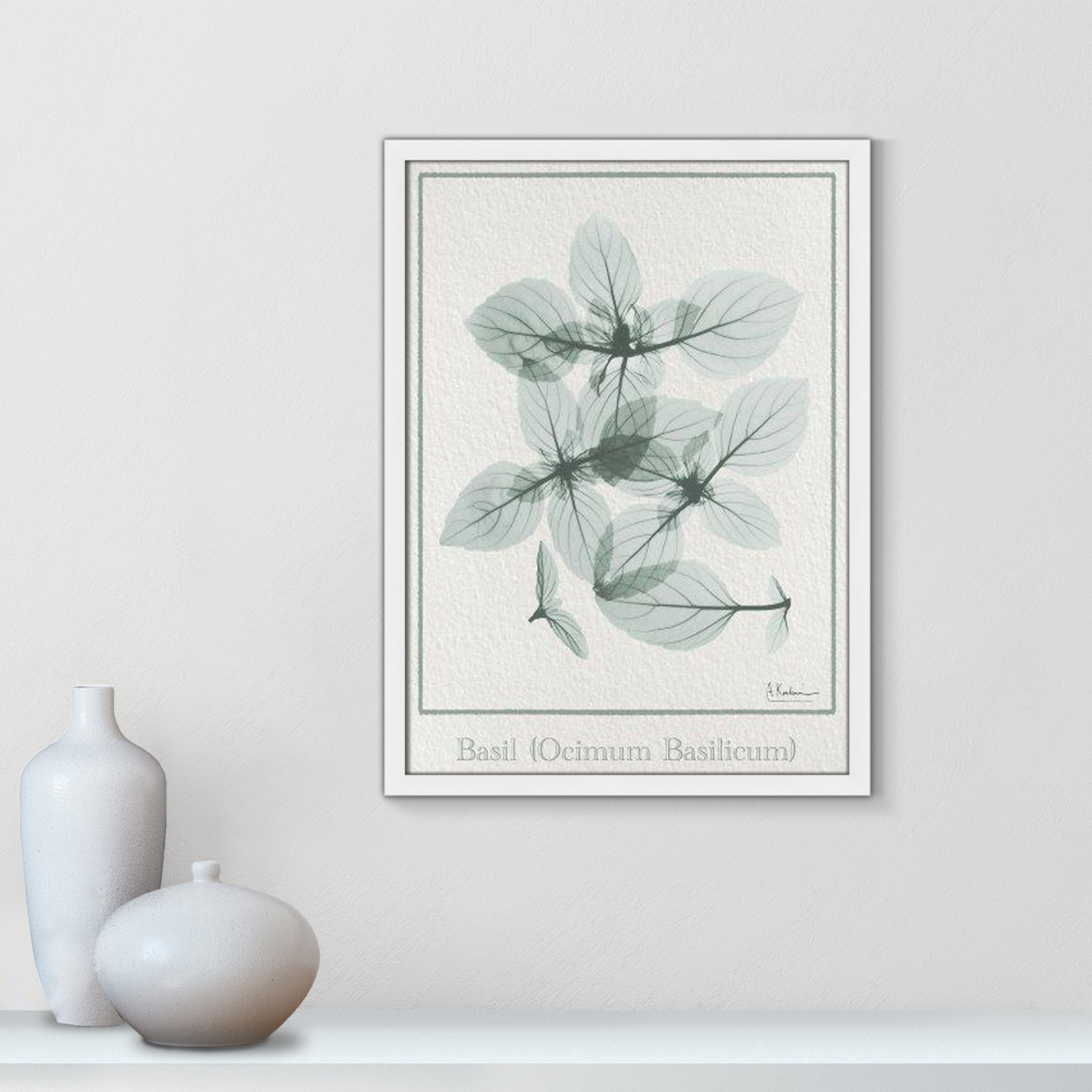Jeanette "Basil Ocimum Basilicum" Painting, 23" H x 17" W x 1.25" D, Satin White Framed Paper