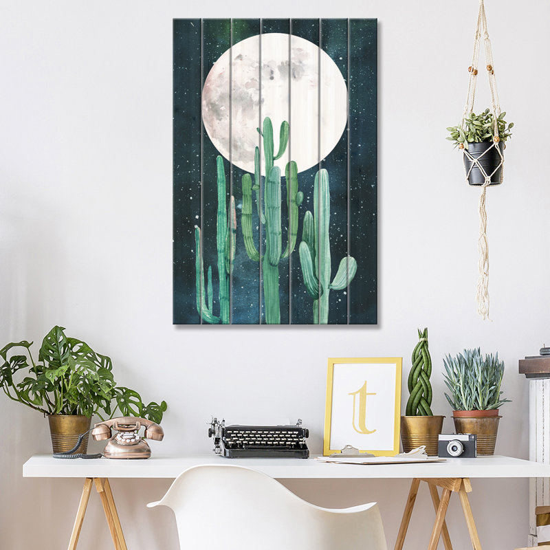 «Southwestern Green Cactus Trio II» par Nature Magick, reproduction sur bois sans cadre, H 26 po x l 18 po x P 1,5 po