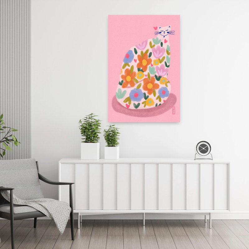 Art contemporain fleur de chat moderne, H 36 po x l 24 po