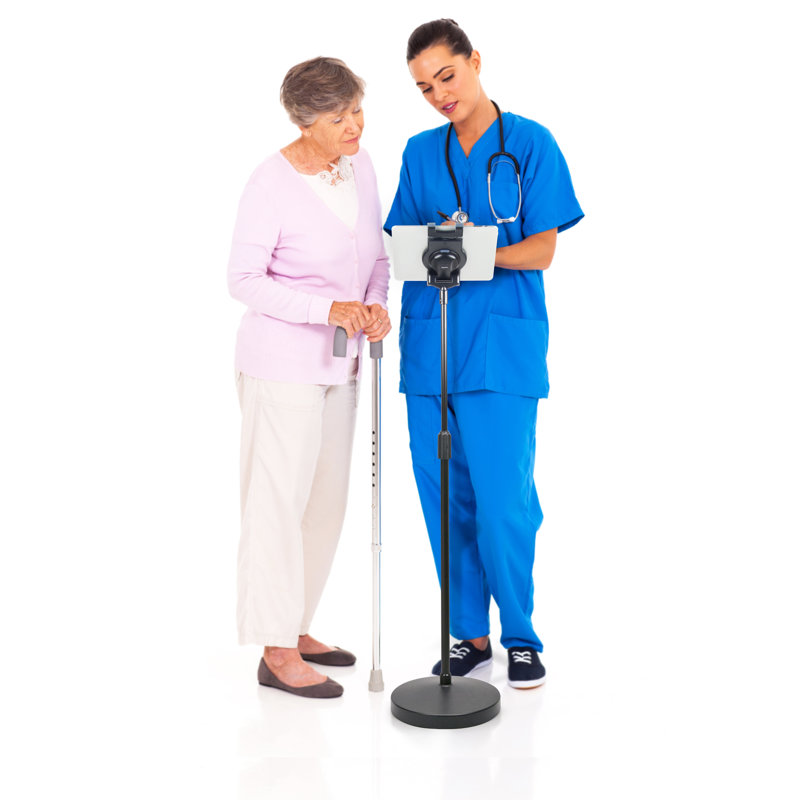 Adjustable Black Metal and Plastic Tablet Floor Stand