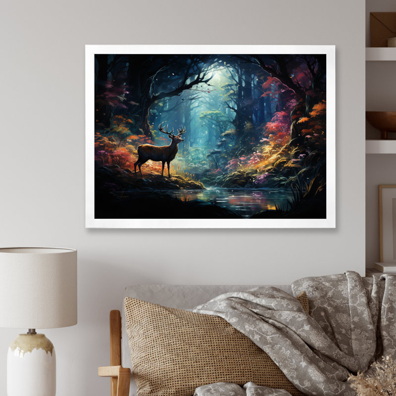 Deer Enchanted Forest III - impression, H 30 po x l 40 po x P 1,5 po, Cadre photo blanc