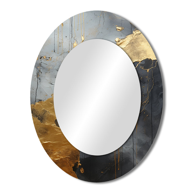 Minimalisme chrome doré et poteries noires I - décor de miroir mural ovale doré, 43 po x 33 po
