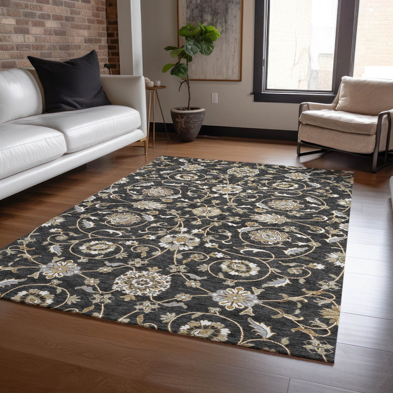 Irene Black Washable Indoor-Outdoor Rug - , 8' x 10'