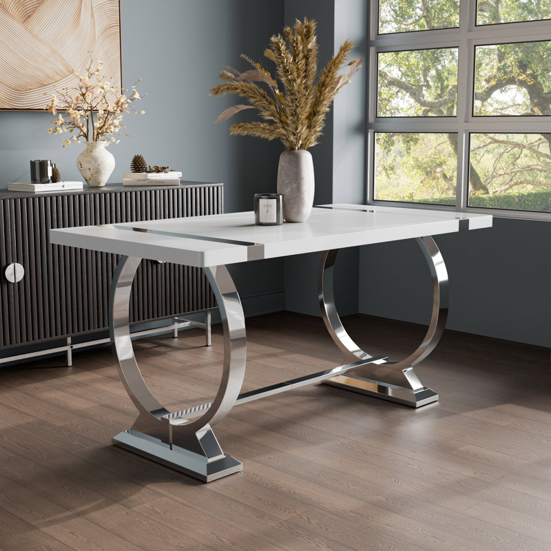 Rena Stainless Steel Trestle Dining Table, Silver