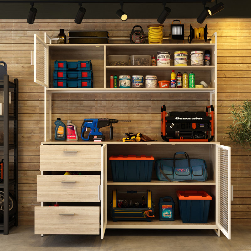 Heavy-Duty Garage Workbench With Ample Storage & Reinforced Countertop, White/Beige