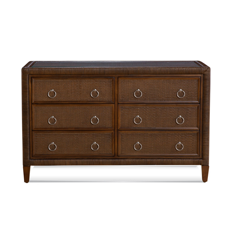 Warwick 6-Drawer Wicker Dresser, Frost White, Satin Nickel