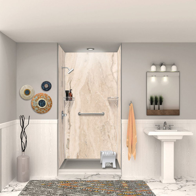 Transolid Titan Shower Wall Kit, Savanna Creme Honed, 96" H x 48" W x 36" D