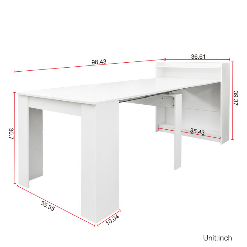 Modern Extendable Dining Table With Storage For 4-6 People, Space-Saving Dining Table, White