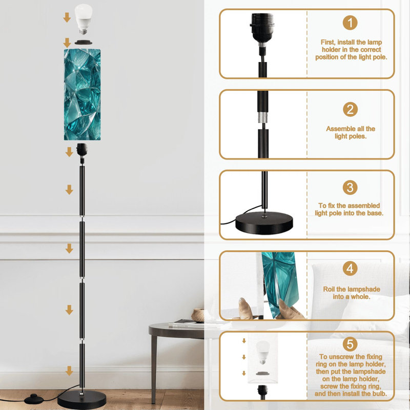 Lampe sur pied à géométrie abstraite à effet de verre à facettes en verre à intensité variable avec télécommande et pédale avec abat-jour
