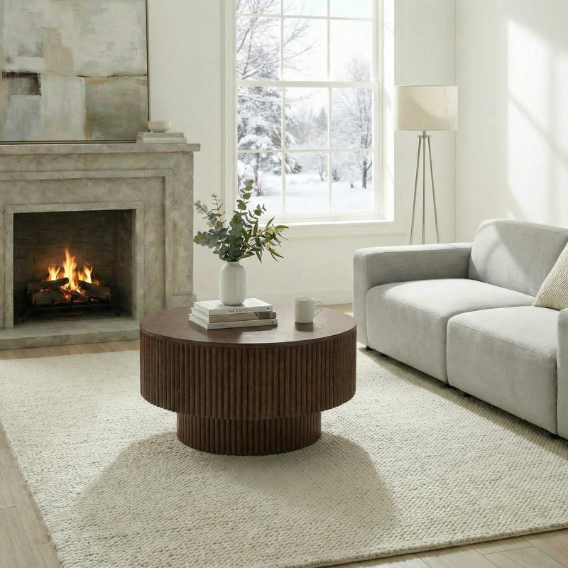 Table basse ronde 29,5 "moderne avec rangement, Noyer