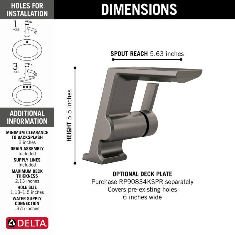 Pivotal Single Hole Bathroom Faucet with Drain Assembly and DIAMOND™ Seal Technology, Black Stainless